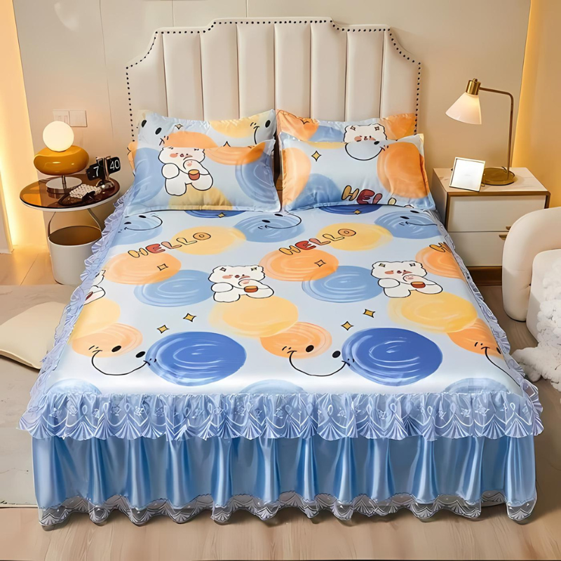 Draps de lit en dentelle – Linge de lit élégant à volants pour décoration intérieure