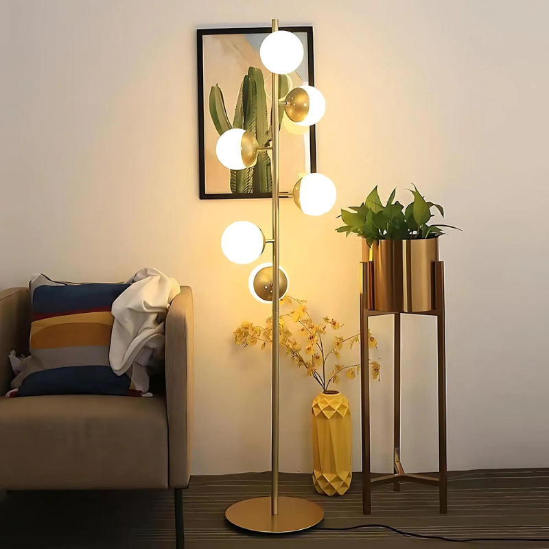 Lampe de Table LED Or – Lampe de Sol avec Boules en Verre Moderne Décorative