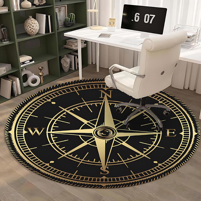 Tapis rond antidérapant – Tapis élégant en design compas pour maison et bureau