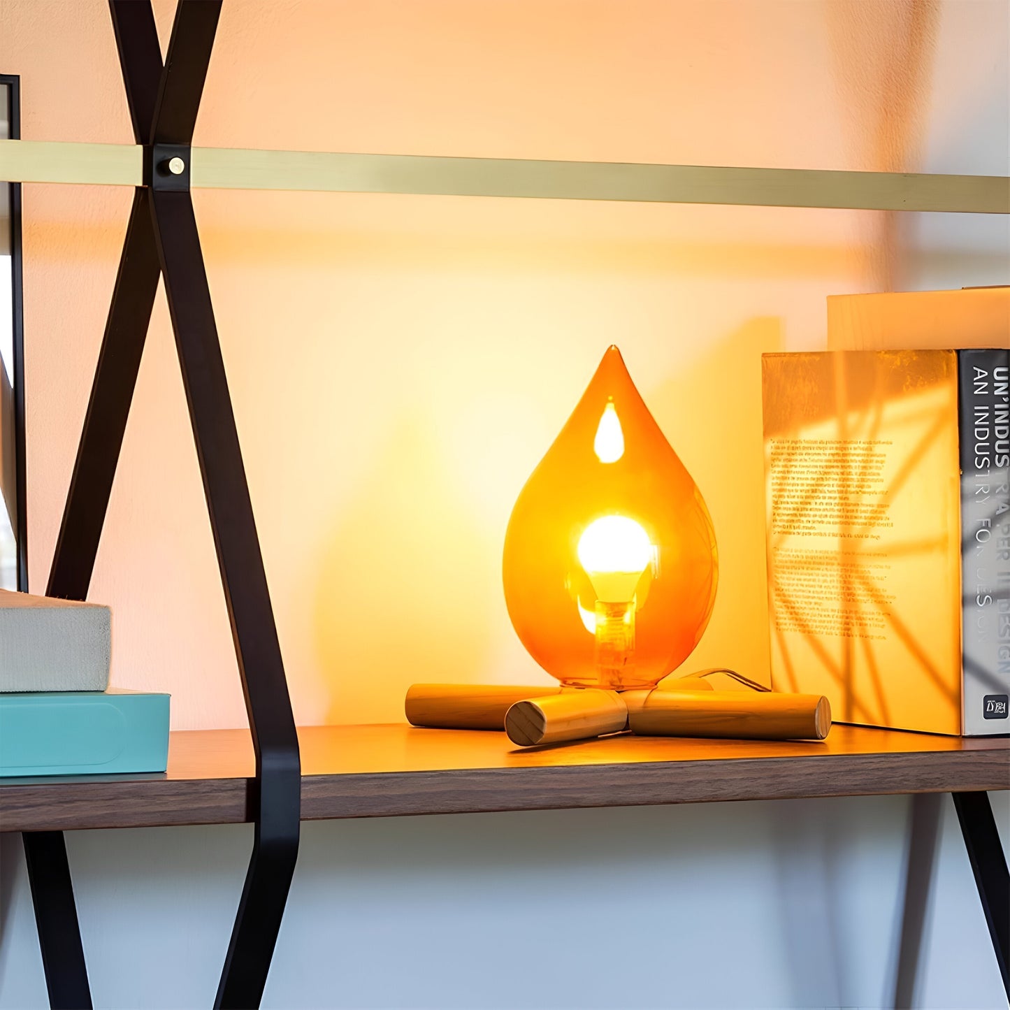 Lampe de table décorative – Lampe de feu de camp avec base en bois chaleureuse