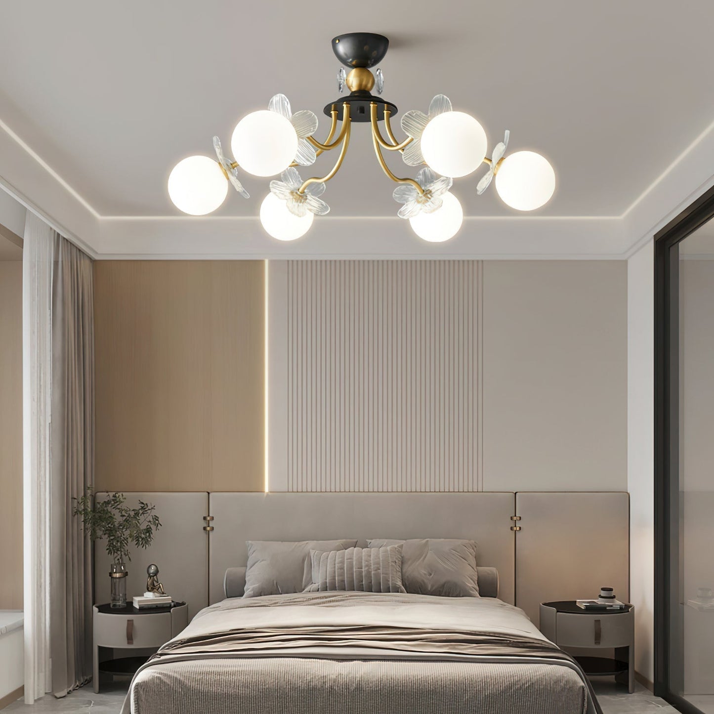 Chandelier en Verre Floral – Éclairage Élégant pour Maison et Bureau