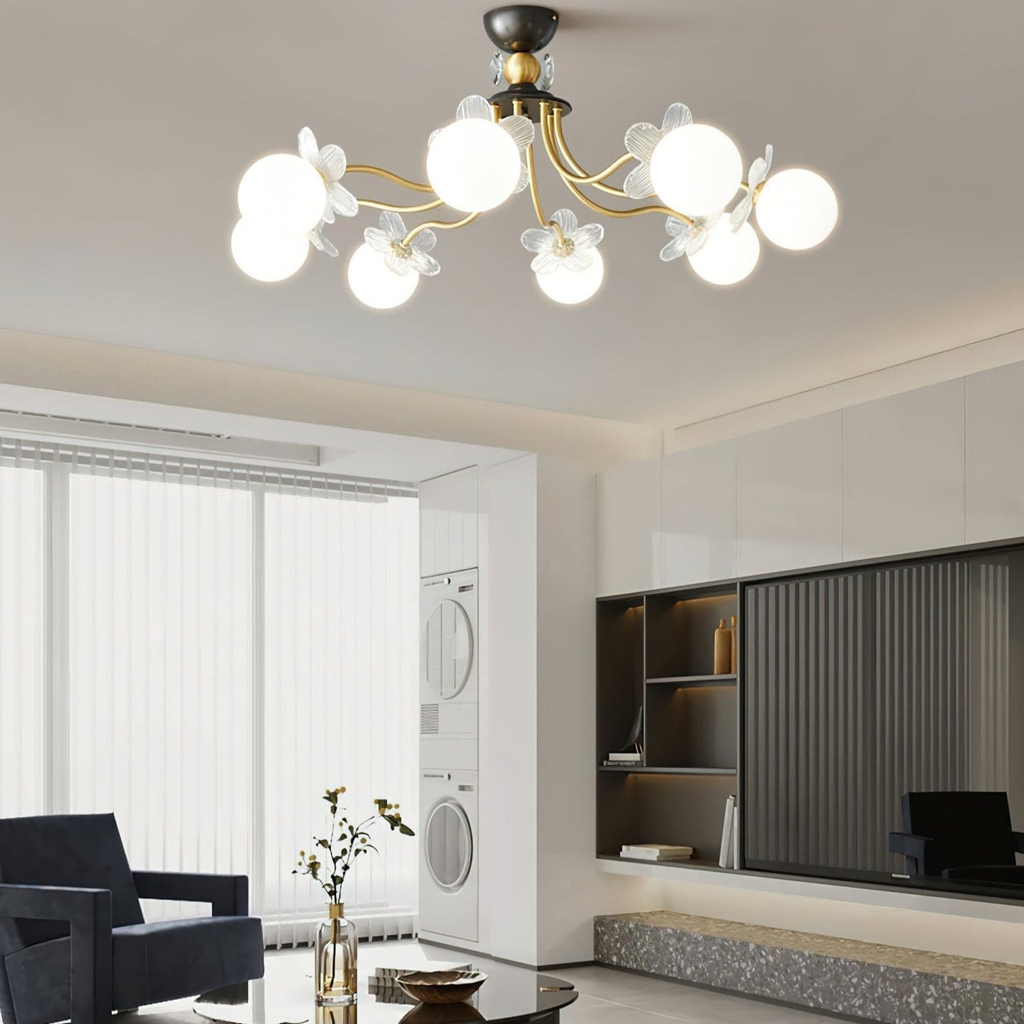 Chandelier en Verre Floral – Éclairage Élégant pour Maison et Bureau