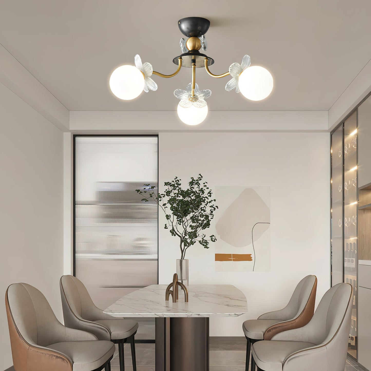 Chandelier en Verre Floral – Éclairage Élégant pour Maison et Bureau