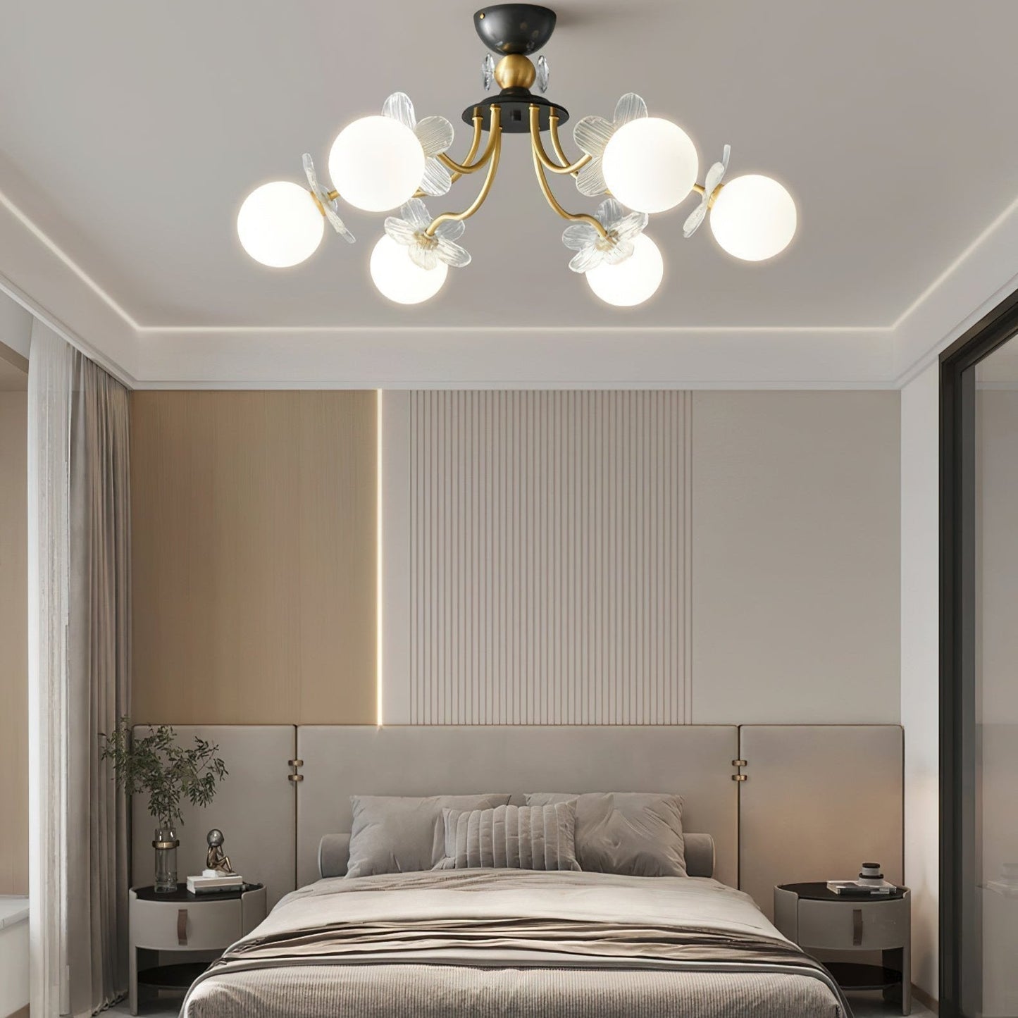 Chandelier en Verre Floral – Éclairage Élégant pour Maison et Bureau