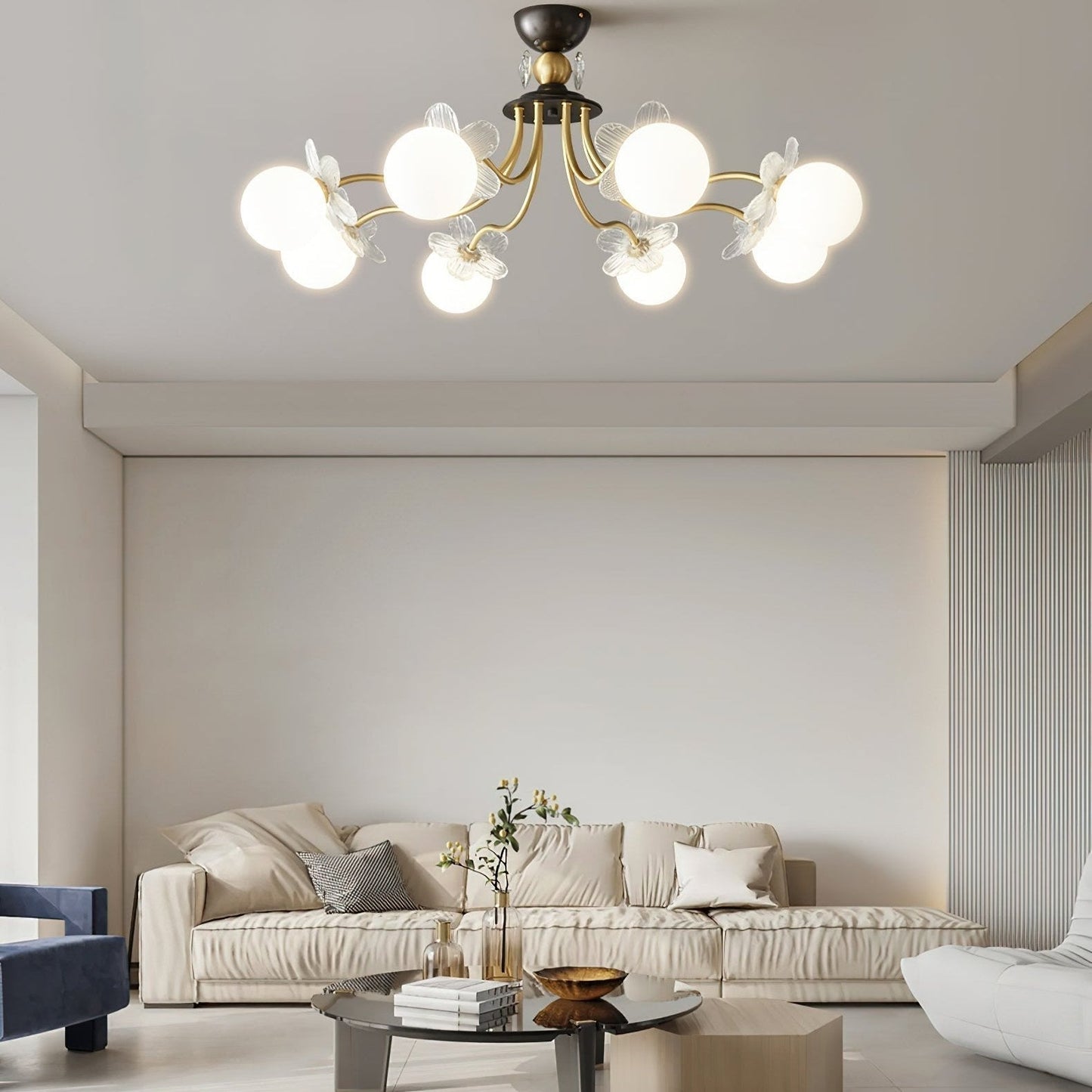 Chandelier en Verre Floral – Éclairage Élégant pour Maison et Bureau
