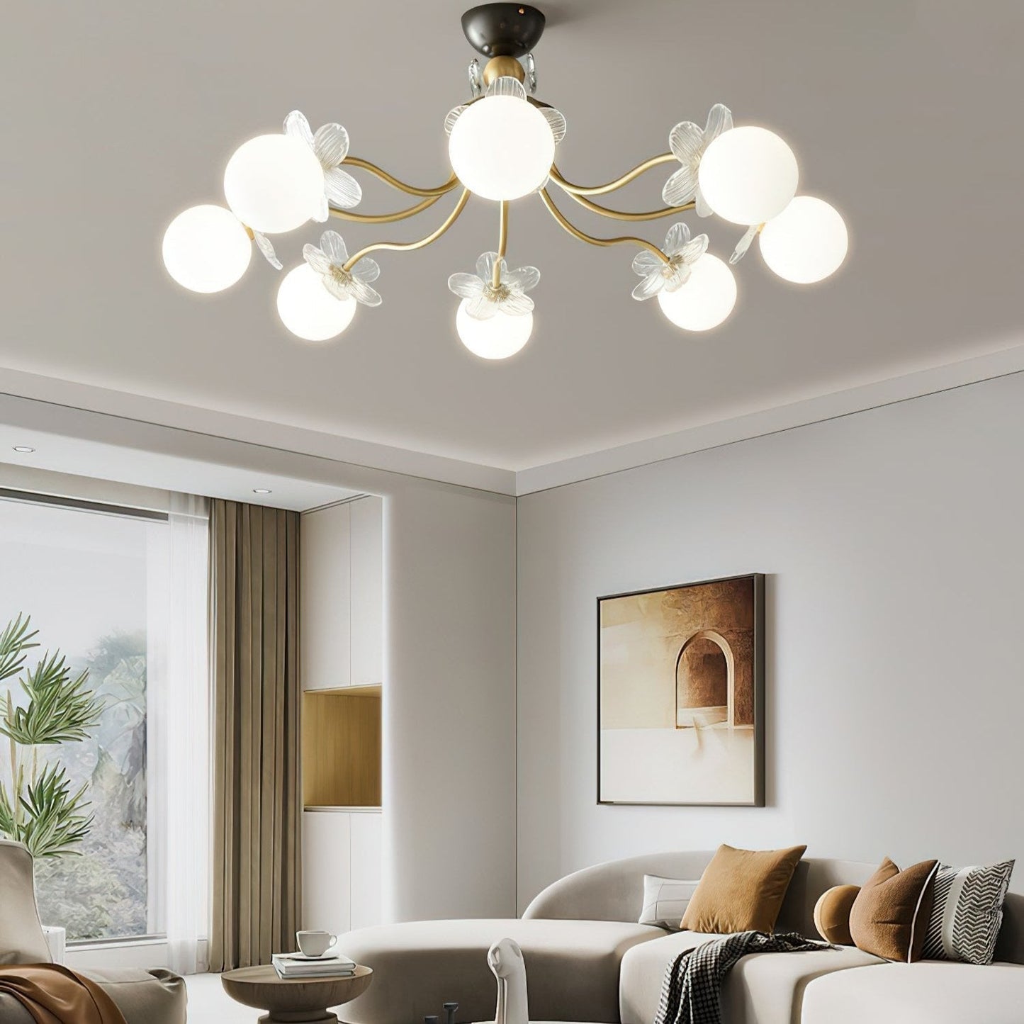 Chandelier en Verre Floral – Éclairage Élégant pour Maison et Bureau
