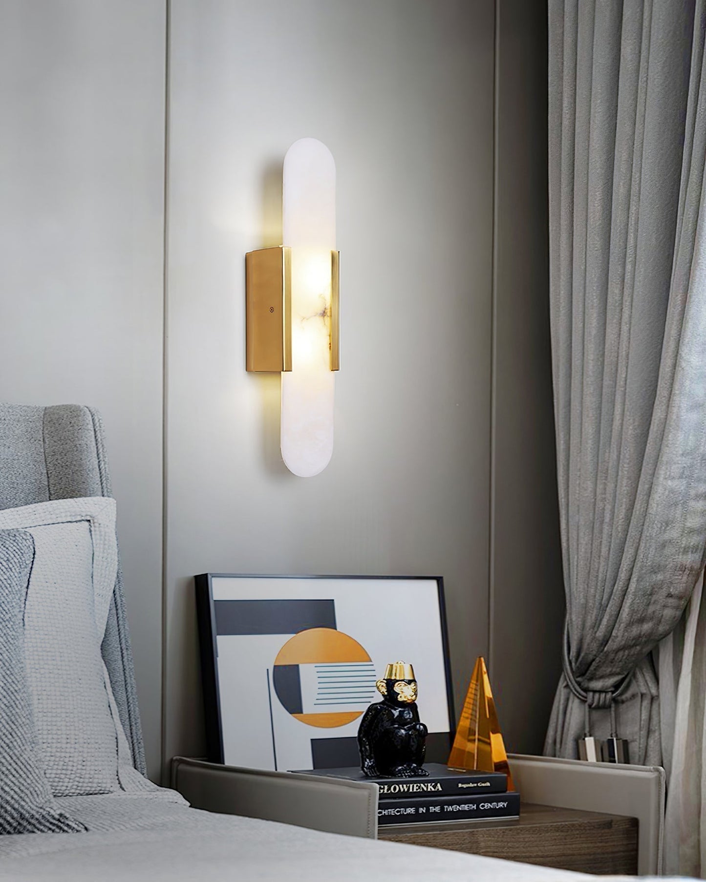 Applique Murale en Albâtre – Lampe murale élégante avec accent en laiton décoratif