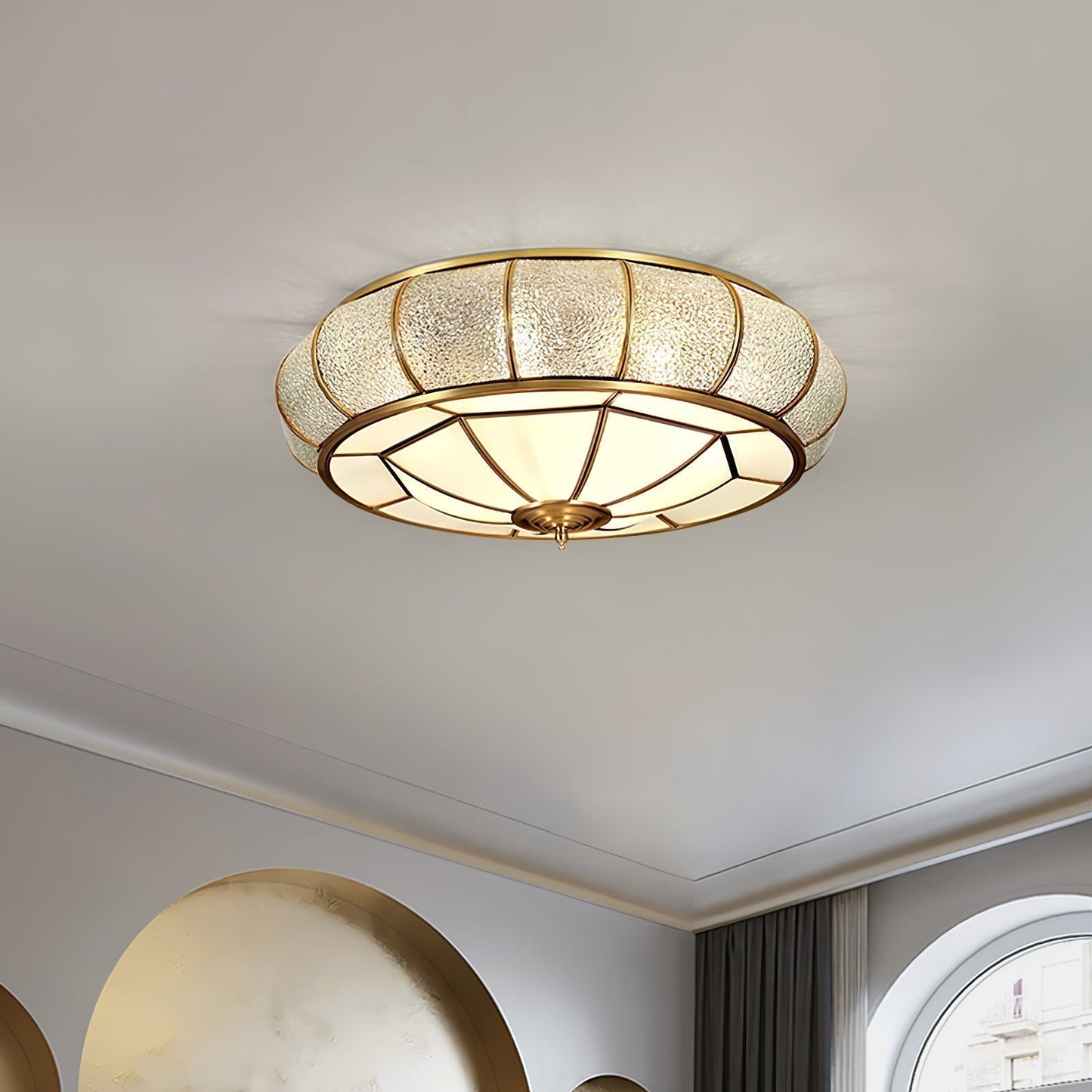 Lampe plafond ronde – Applique en verre texturé pour déco maison et bureau
