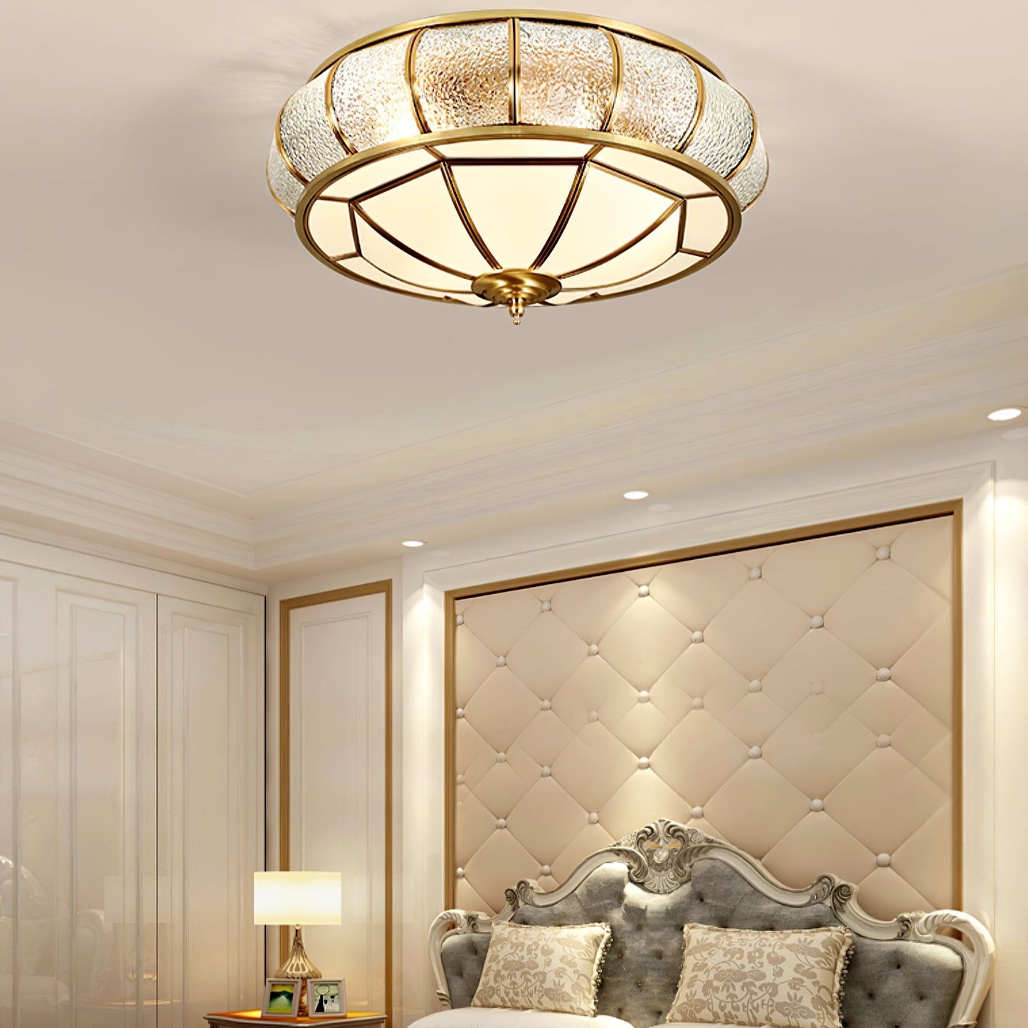 Lampe plafond ronde – Applique en verre texturé pour déco maison et bureau