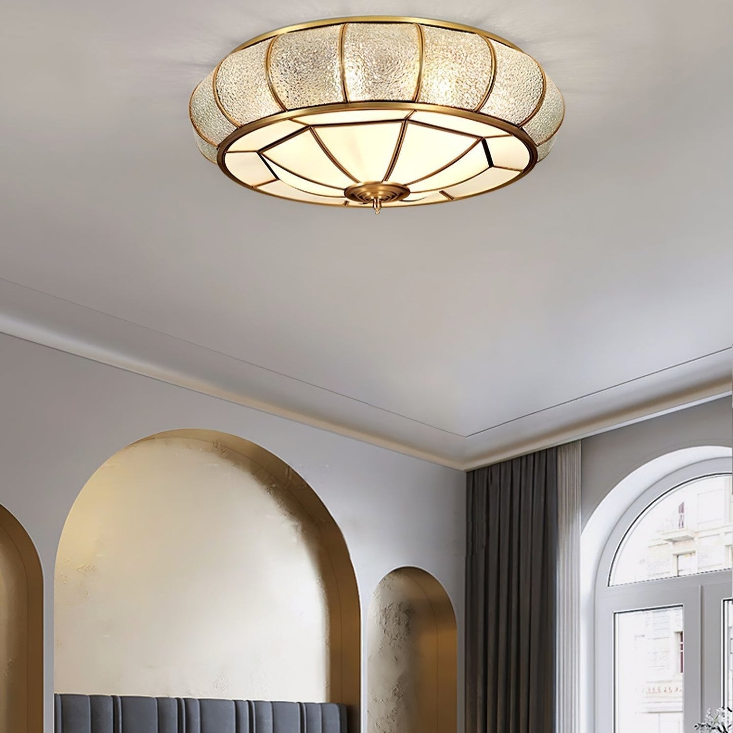 Lampe plafond ronde – Applique en verre texturé pour déco maison et bureau