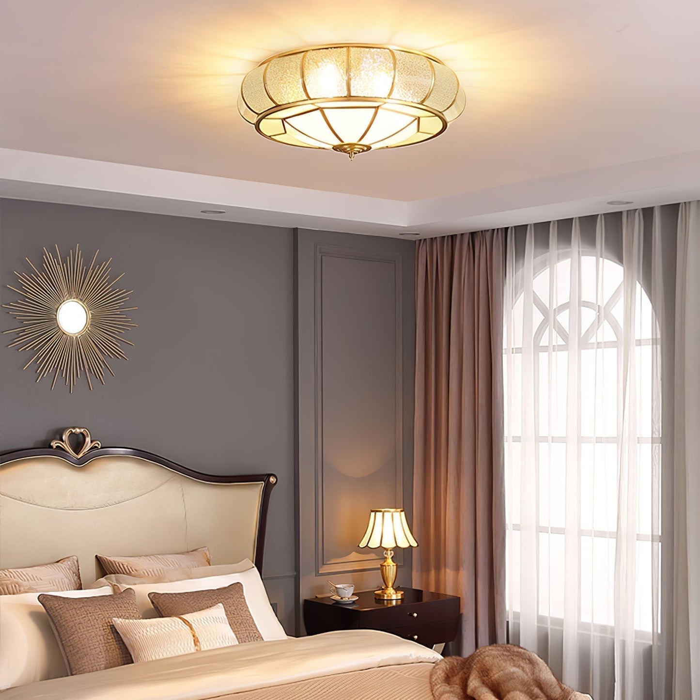 Lampe plafond ronde – Applique en verre texturé pour déco maison et bureau