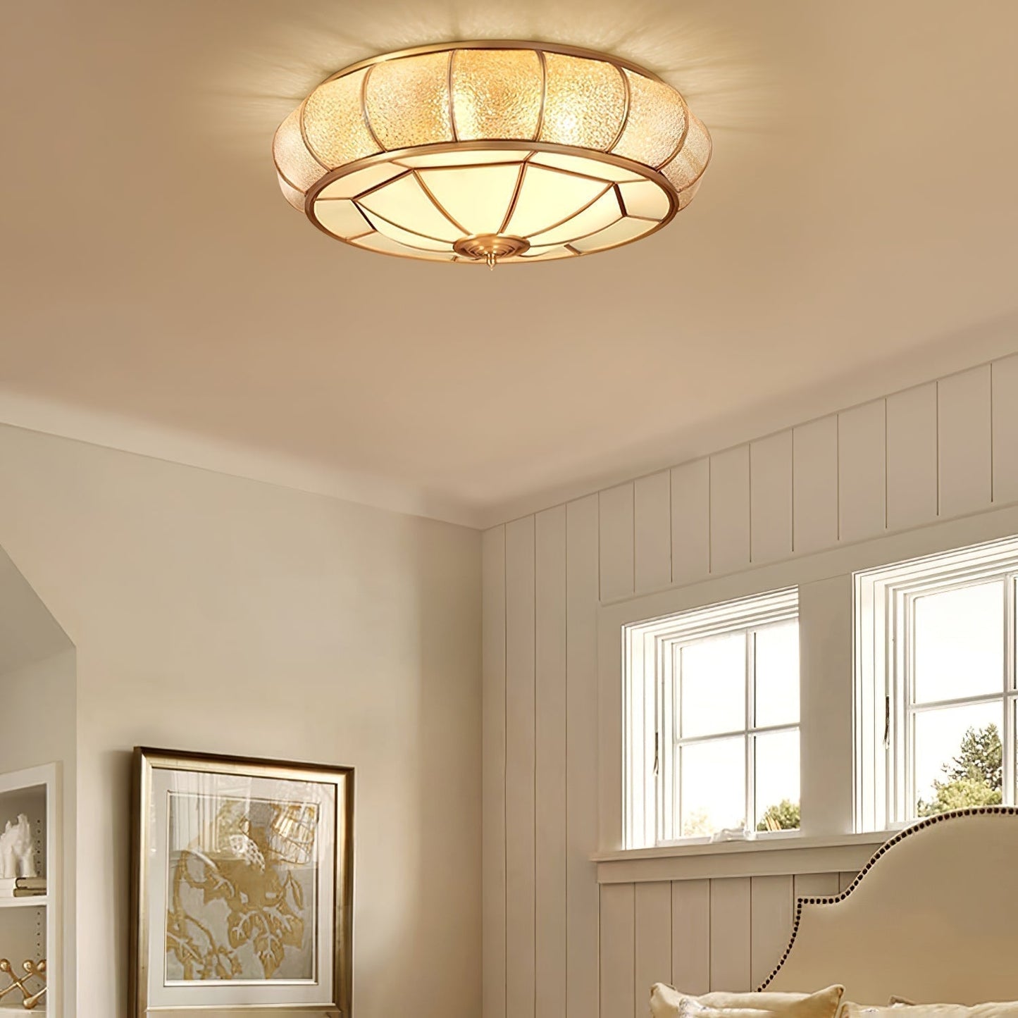 Lampe plafond ronde – Applique en verre texturé pour déco maison et bureau