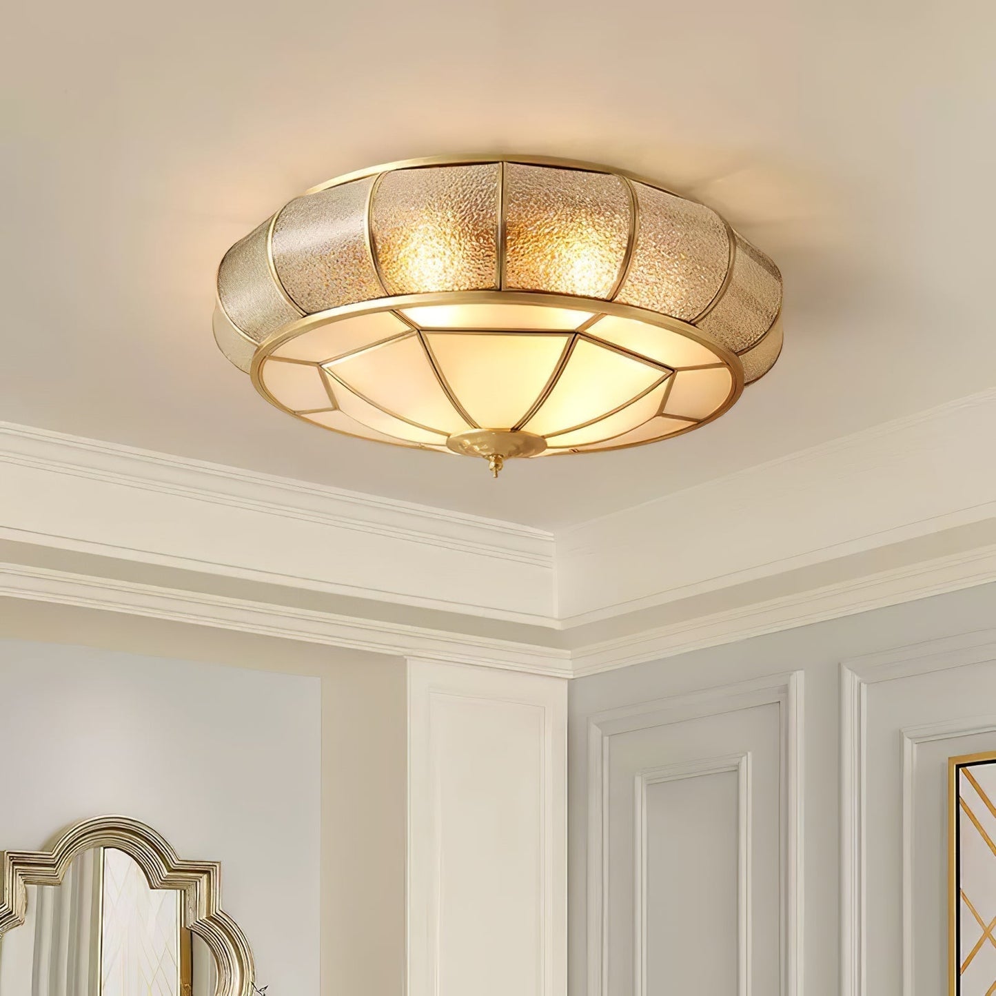 Lampe plafond ronde – Applique en verre texturé pour déco maison et bureau