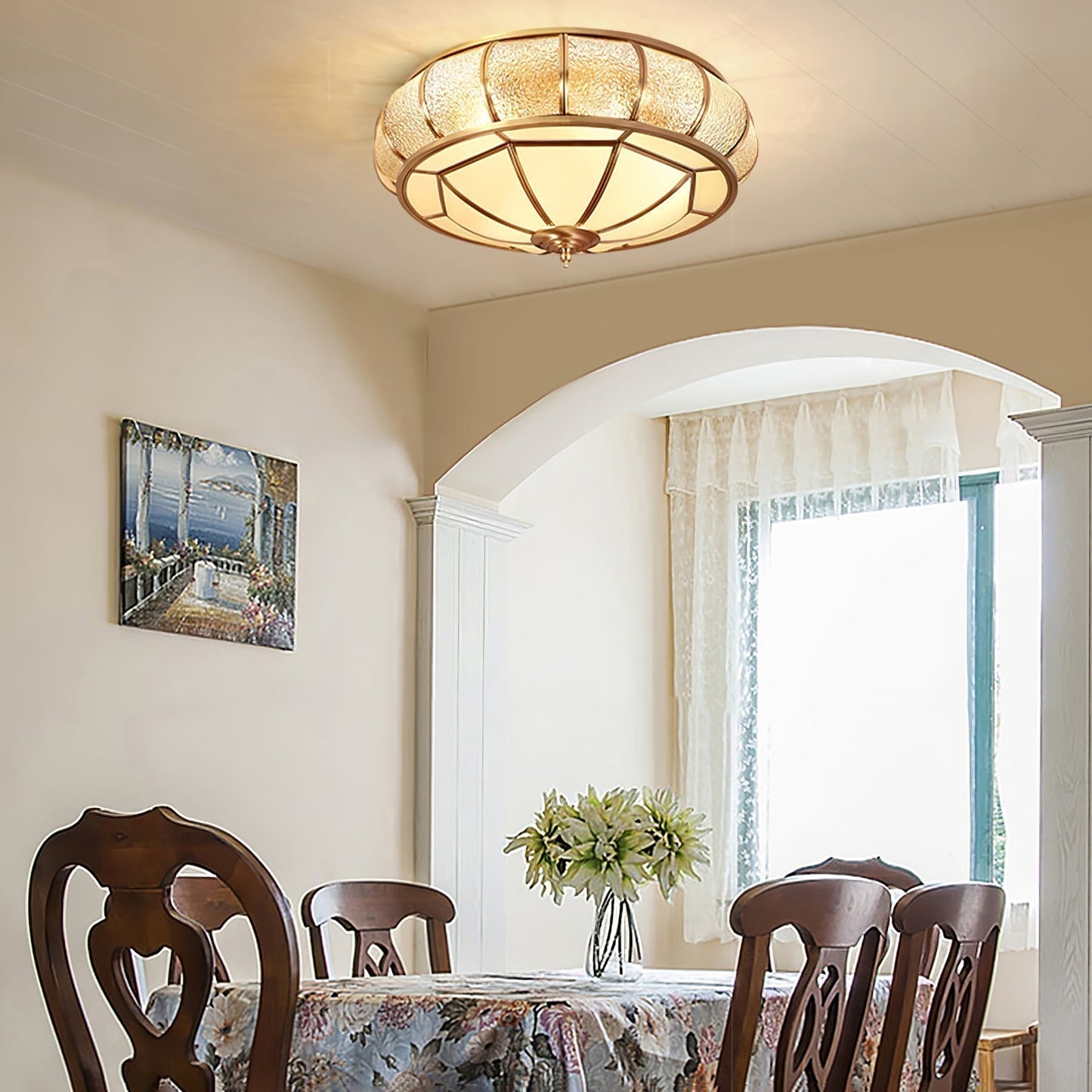 Lampe plafond ronde – Applique en verre texturé pour déco maison et bureau