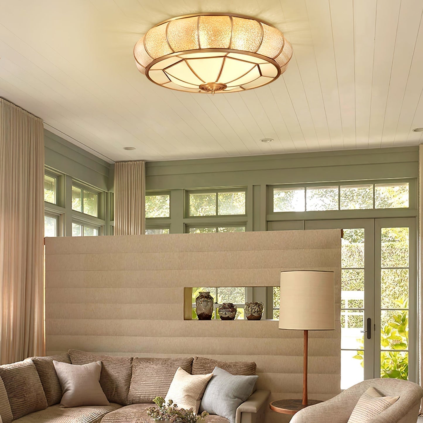 Lampe plafond ronde – Applique en verre texturé pour déco maison et bureau
