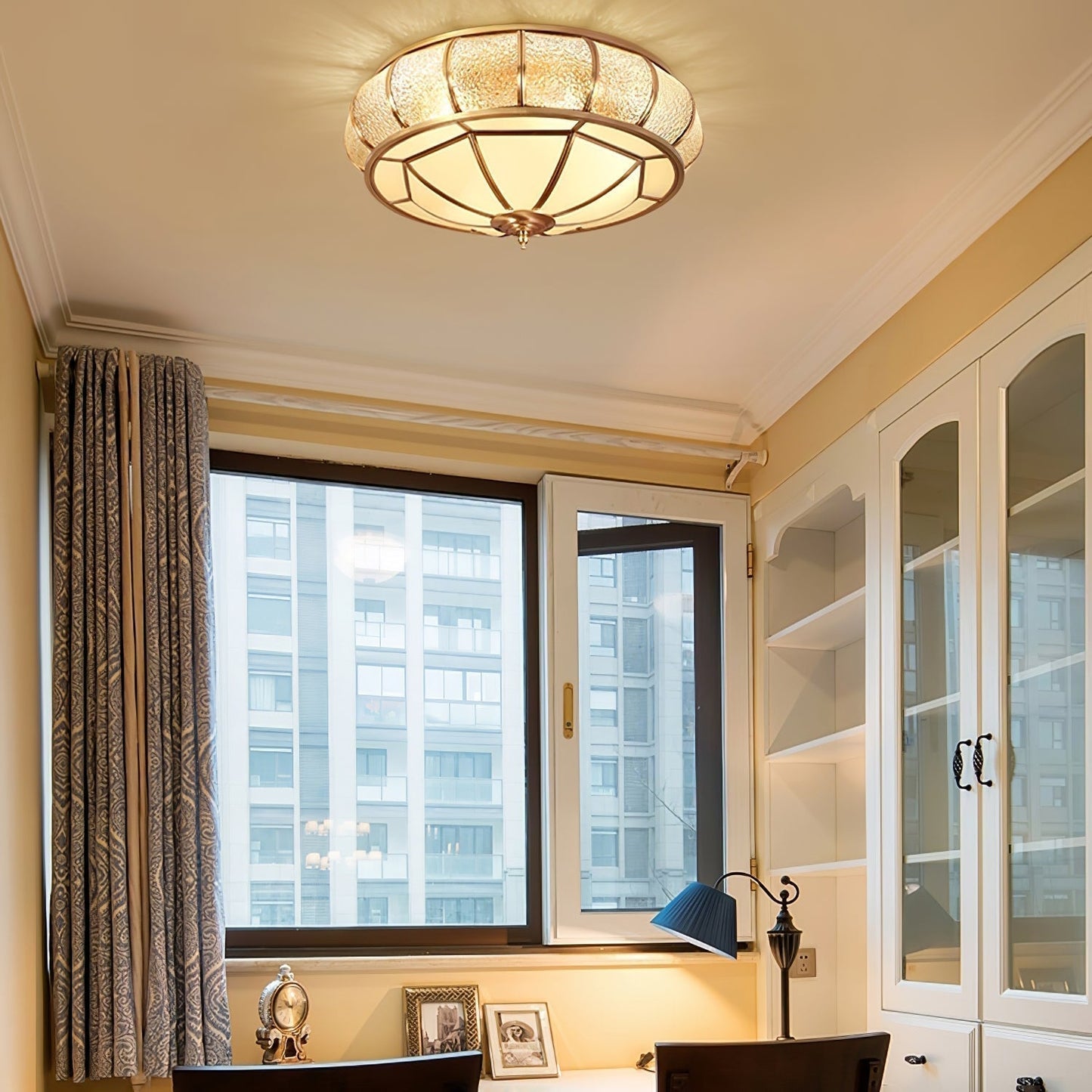 Lampe plafond ronde – Applique en verre texturé pour déco maison et bureau