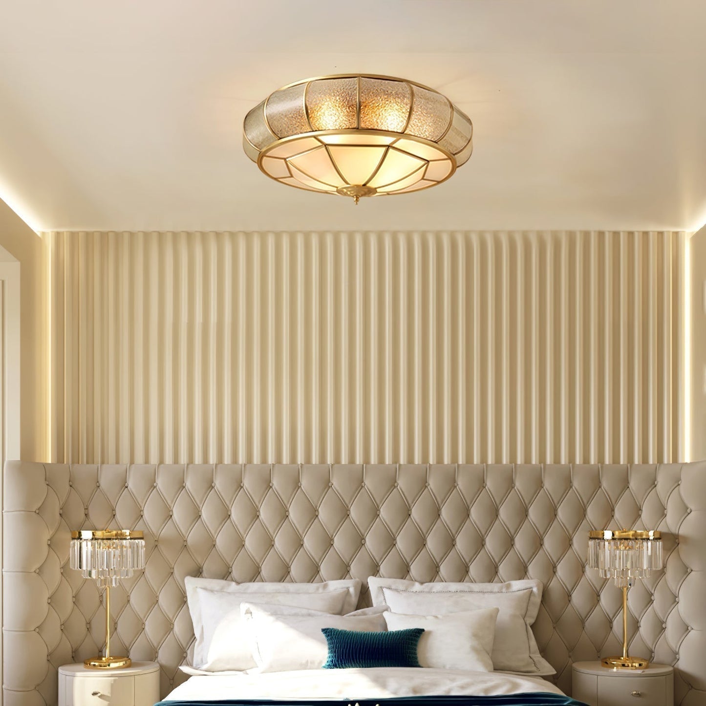 Lampe plafond ronde – Applique en verre texturé pour déco maison et bureau