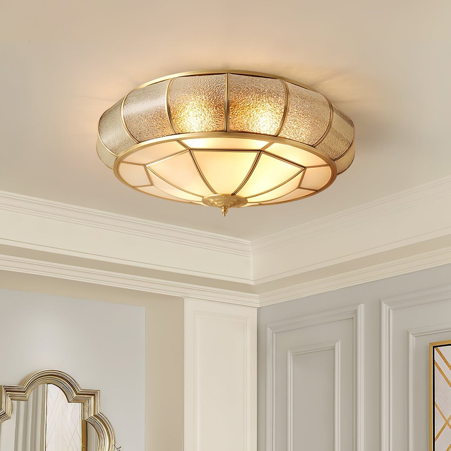 Lampe plafond ronde – Applique en verre texturé pour déco maison et bureau