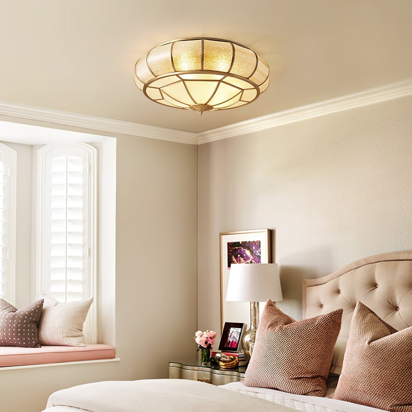 Lampe plafond ronde – Applique en verre texturé pour déco maison et bureau