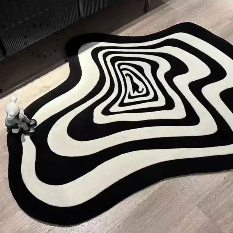 Tapis géométrique noir et blanc – Tapis moderne élégant pour salon et déco intérieure