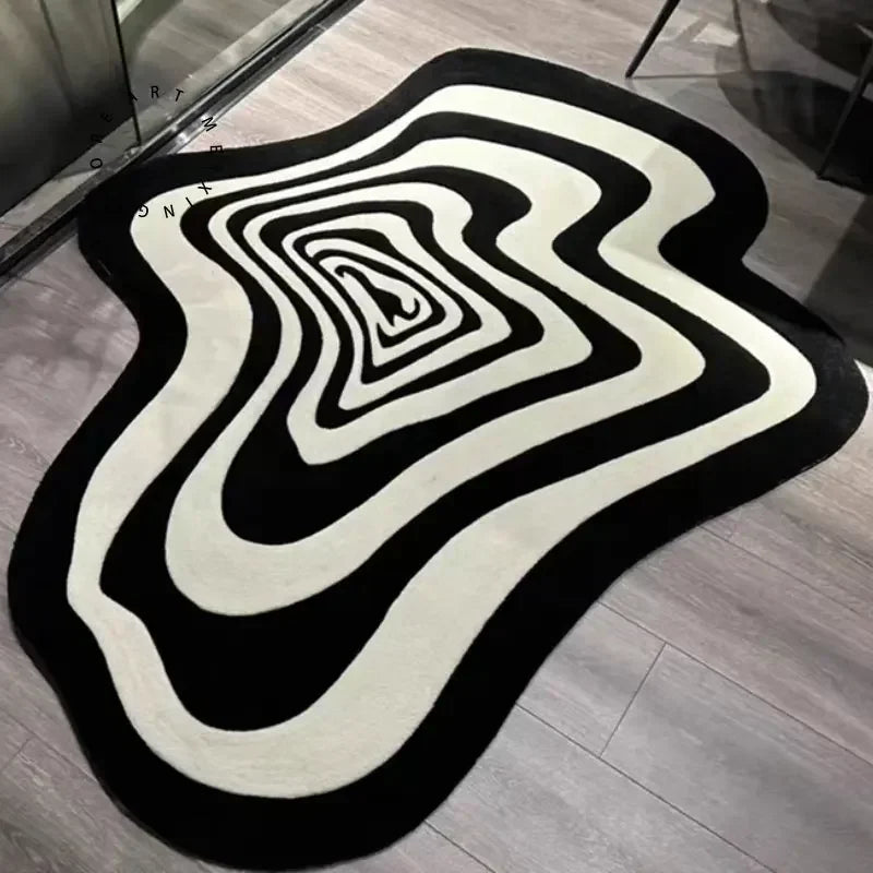 Tapis géométrique noir et blanc – Tapis moderne élégant pour salon et déco intérieure