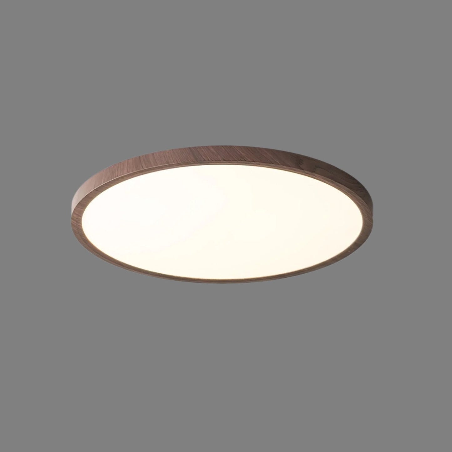 Lampe plafond ronde ultra-fine – Éclairage design finition noyer pour maison et bureau