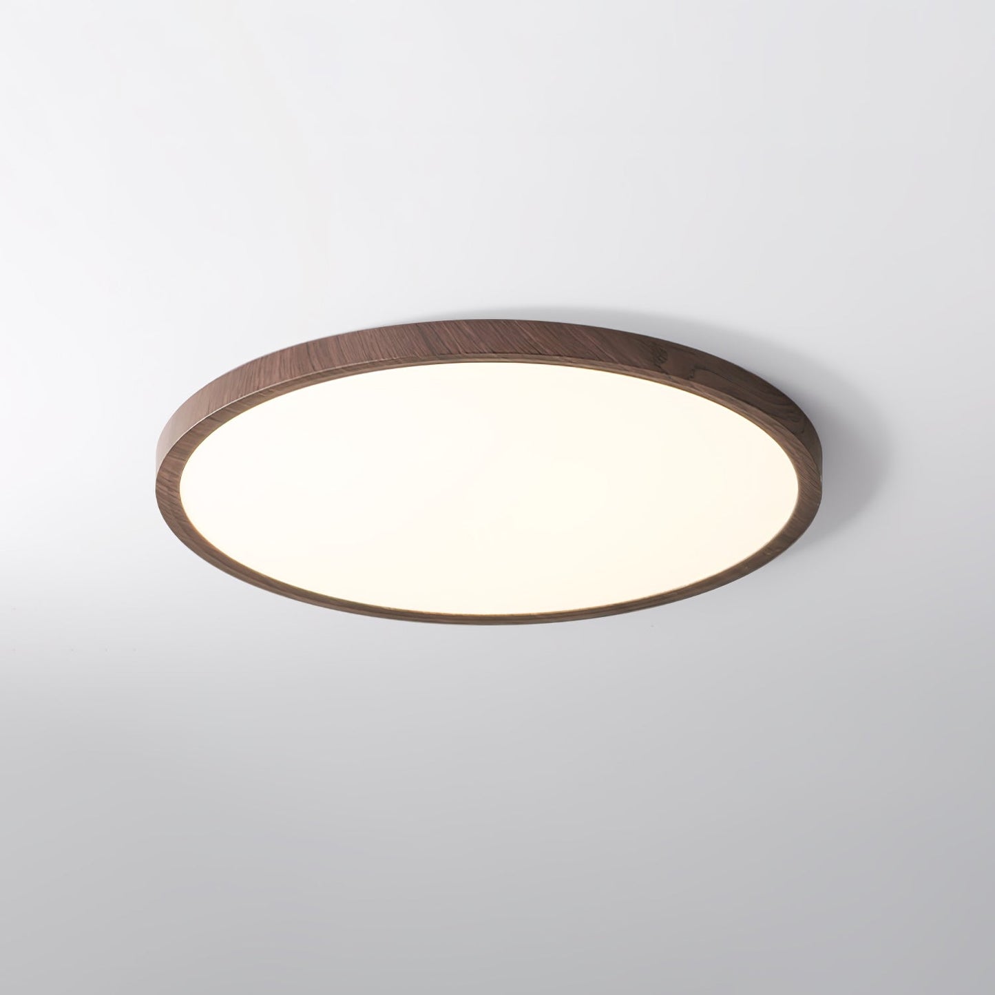 Lampe plafond ronde ultra-fine – Éclairage design finition noyer pour maison et bureau
