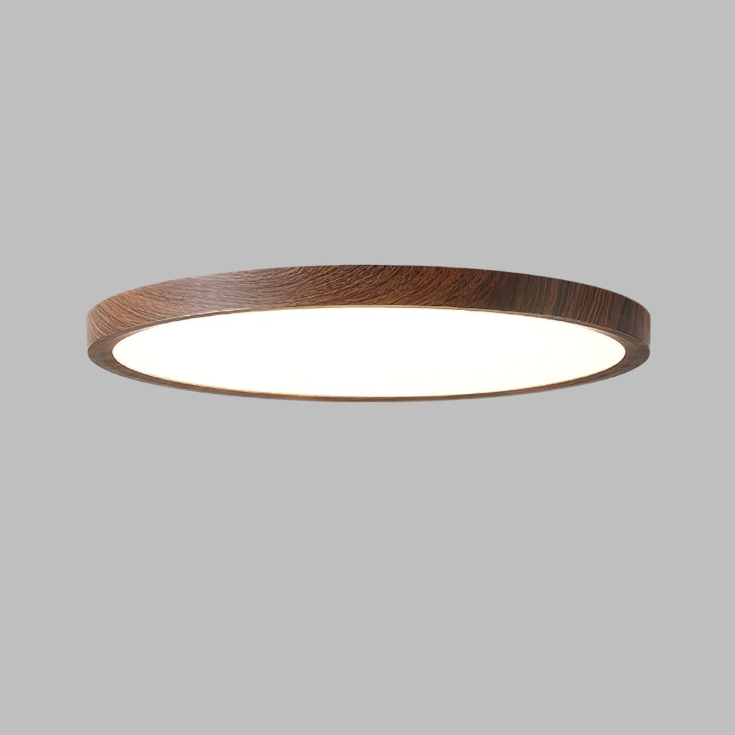 Lampe plafond ronde ultra-fine – Éclairage design finition noyer pour maison et bureau