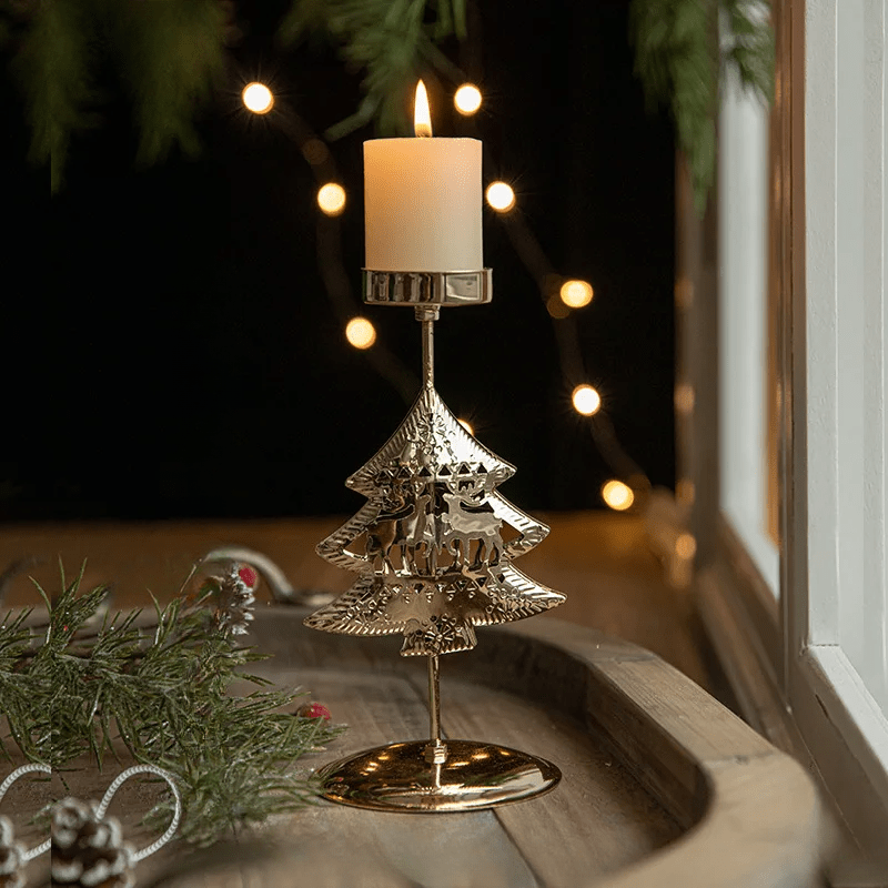 Support de bougie chauffe-plat Noël – Décoration intérieure arbre étoile festive