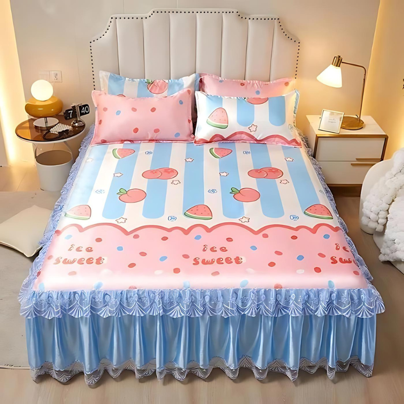 Draps de lit en dentelle – Linge de lit élégant à volants pour décoration intérieure
