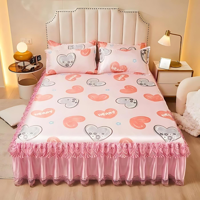 Draps de lit en dentelle – Linge de lit élégant à volants pour décoration intérieure