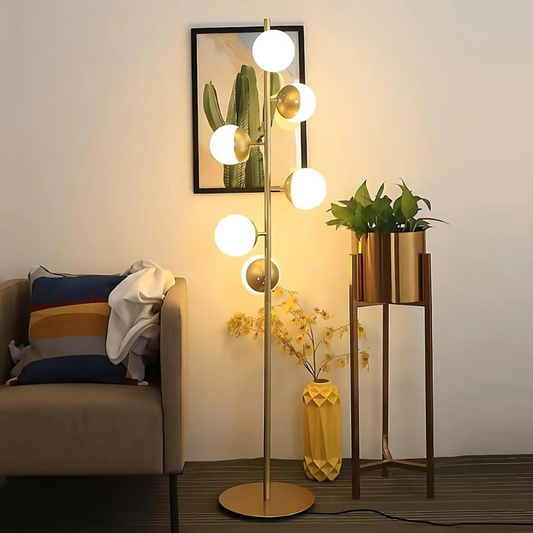 Lampe de Table LED Or – Lampe de Sol avec Boules en Verre Moderne Décorative