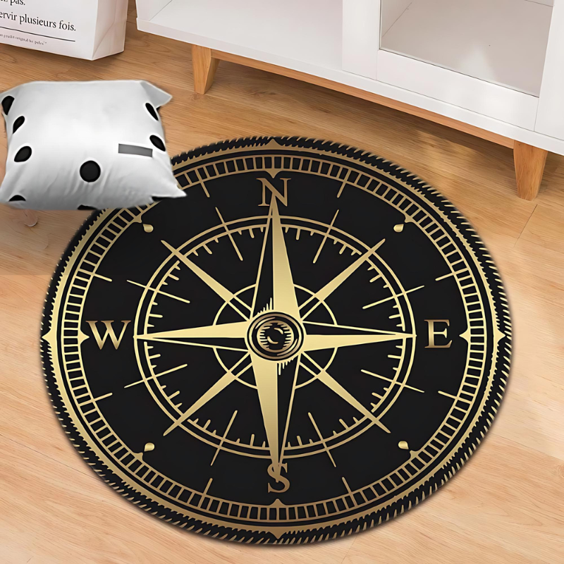 Tapis rond antidérapant – Tapis élégant en design compas pour maison et bureau