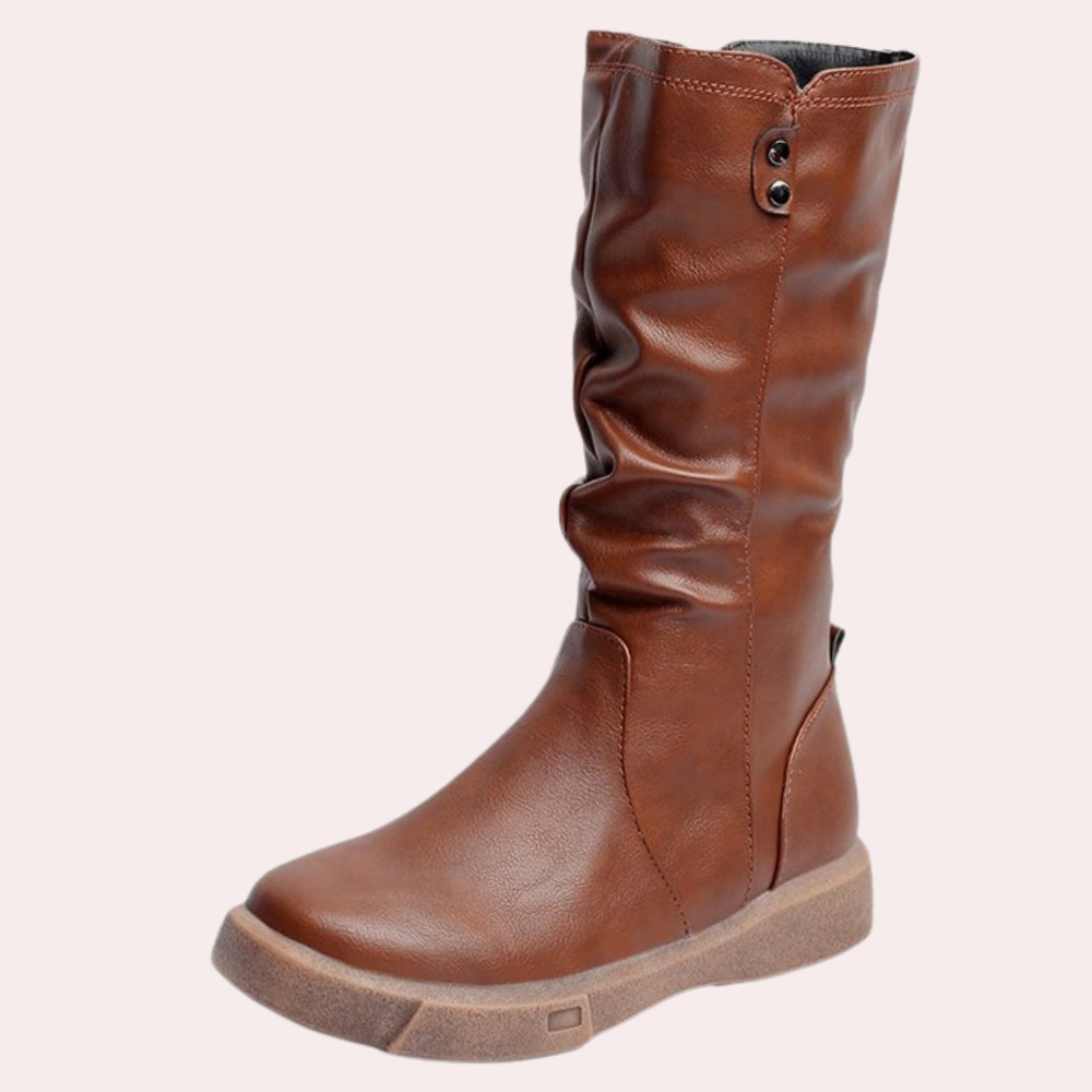 Bottes d'hiver femme – Bottes mi-mollet traditionnelles en cuir chaud et confortables