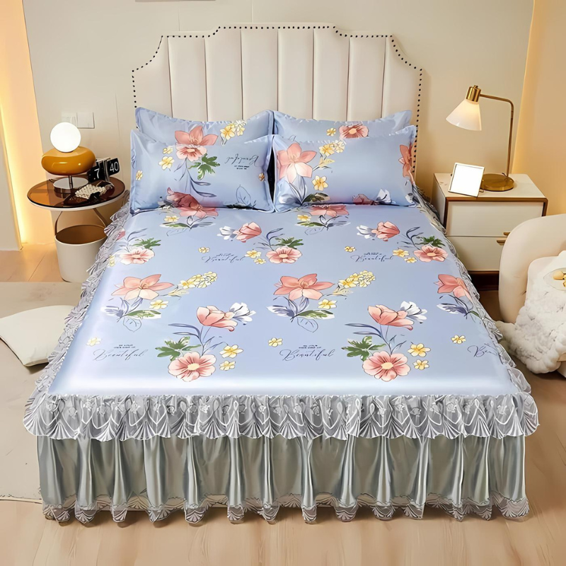 Draps de lit en dentelle – Linge de lit élégant à volants pour décoration intérieure
