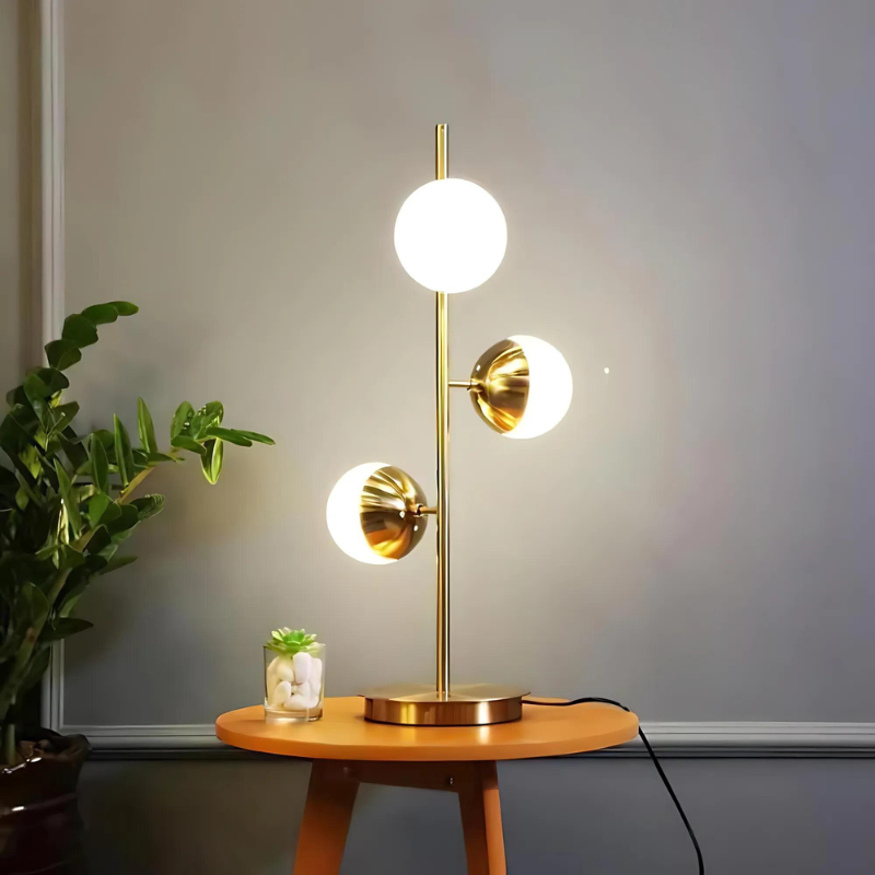 Lampe de Table LED Or – Lampe de Sol avec Boules en Verre Moderne Décorative