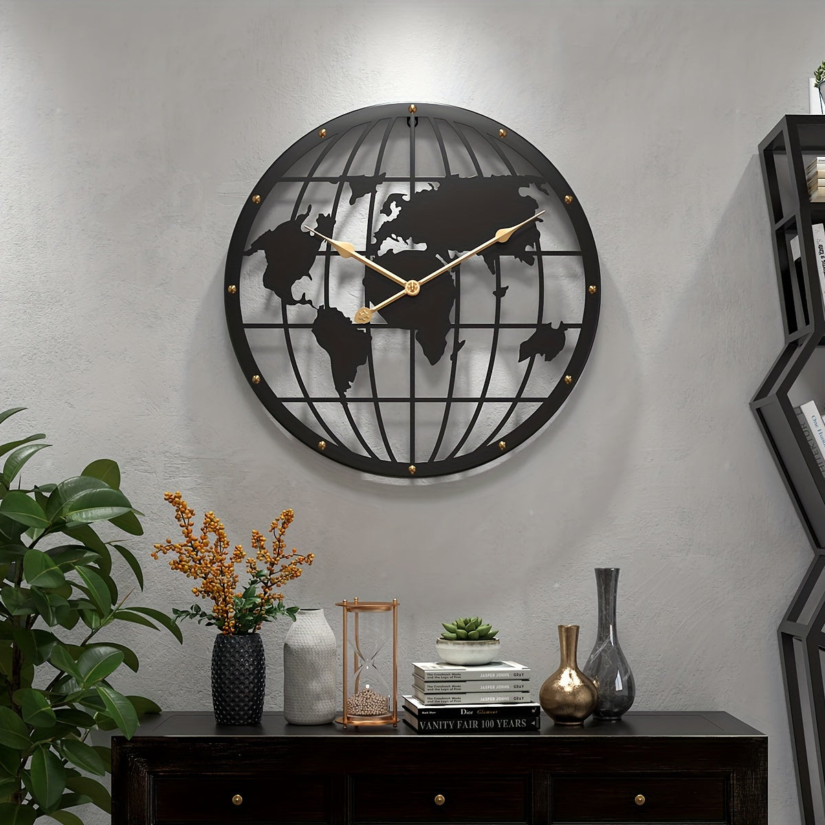 Horloge Murale Métallique 40 cm – Décoration Maison avec Chiffres Dorés Élégants
