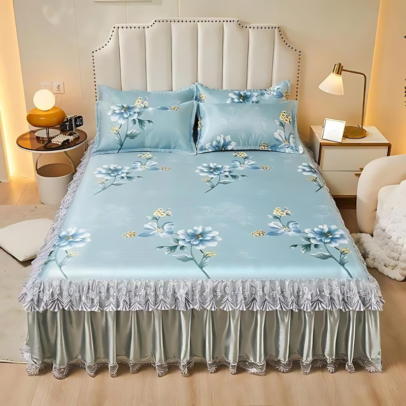Draps de lit en dentelle – Linge de lit élégant à volants pour décoration intérieure