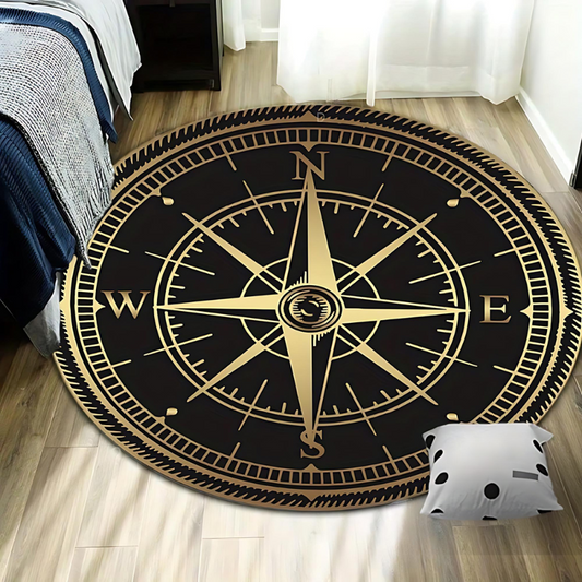 Tapis rond antidérapant – Tapis élégant en design compas pour maison et bureau