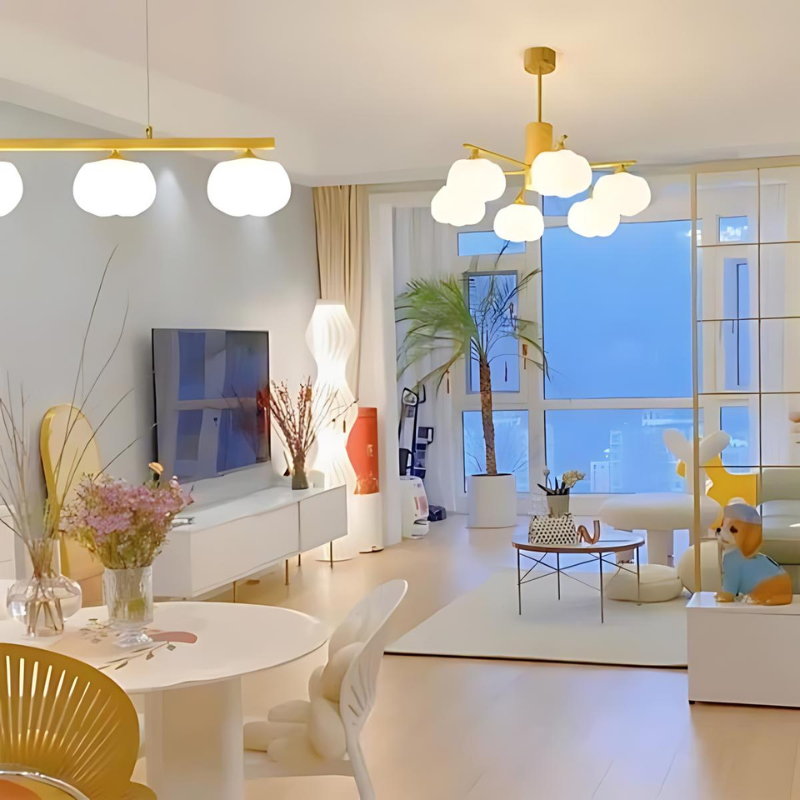 Chandelier en Bois Moderne – Éclairage Élégant en Coton pour Salon Chic