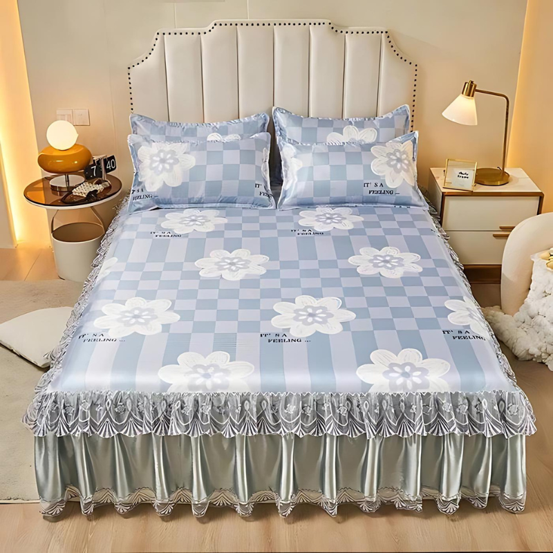 Draps de lit en dentelle – Linge de lit élégant à volants pour décoration intérieure