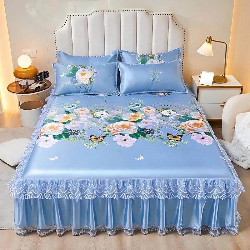Draps de lit en dentelle – Linge de lit élégant à volants pour décoration intérieure