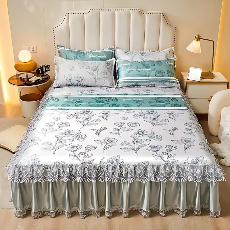 Draps de lit en dentelle – Linge de lit élégant à volants pour décoration intérieure