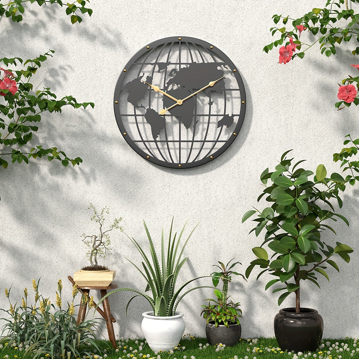 Horloge Murale Métallique 40 cm – Décoration Maison avec Chiffres Dorés Élégants