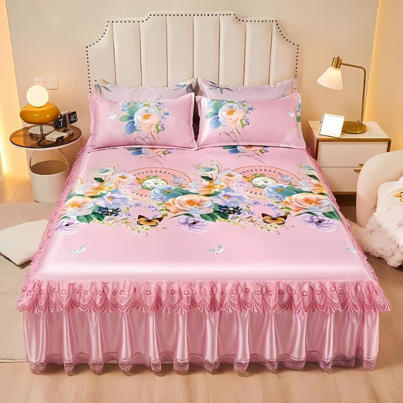 Draps de lit en dentelle – Linge de lit élégant à volants pour décoration intérieure