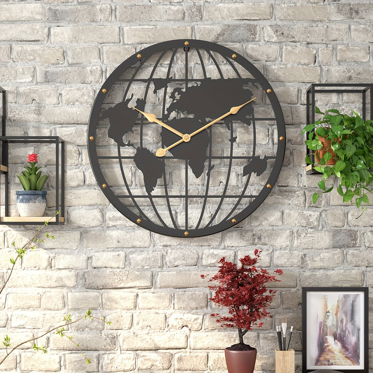 Horloge Murale Métallique 40 cm – Décoration Maison avec Chiffres Dorés Élégants