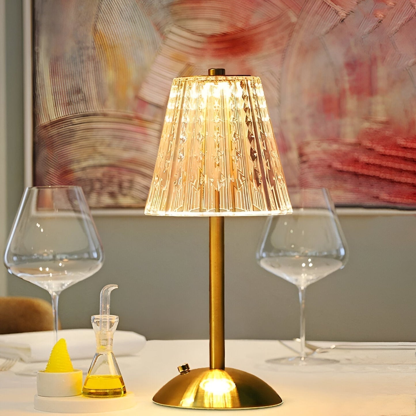 Lampe de table vintage sans fil – Lampe en verre cristallin pour maison et bureau