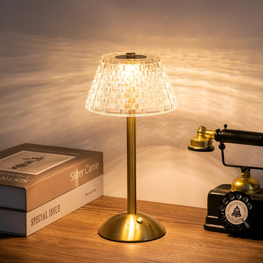 Lampe de table vintage sans fil – Lampe en verre cristallin pour maison et bureau