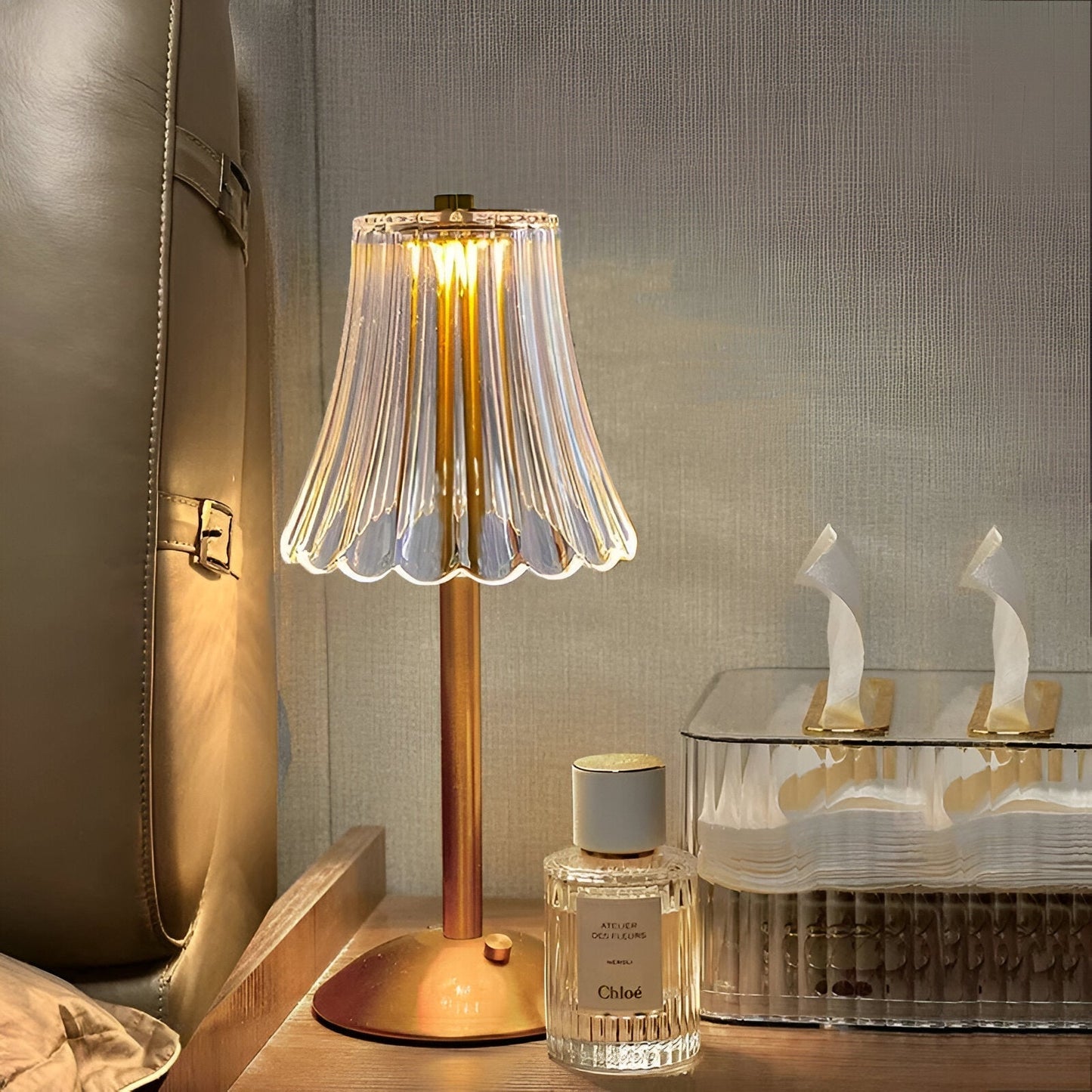 Lampe de table vintage sans fil – Lampe en verre cristallin pour maison et bureau