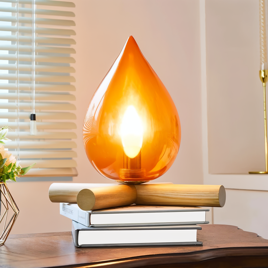 Lampe de table décorative – Lampe de feu de camp avec base en bois chaleureuse